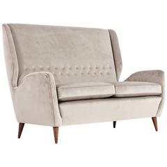 Gio Ponti 1940s Vintage Italian High Back Sofa in Light Gray Velvet 11