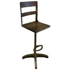 Custom Industrial Maple and Brushed Steel Drafting Stool 4