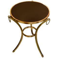  Mid-Century French Brass and Black Glass Regency Style Table