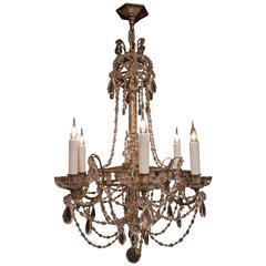 French Small Louis XIV Style Old Silver Plate and Crystal Chandelier, circa 1880