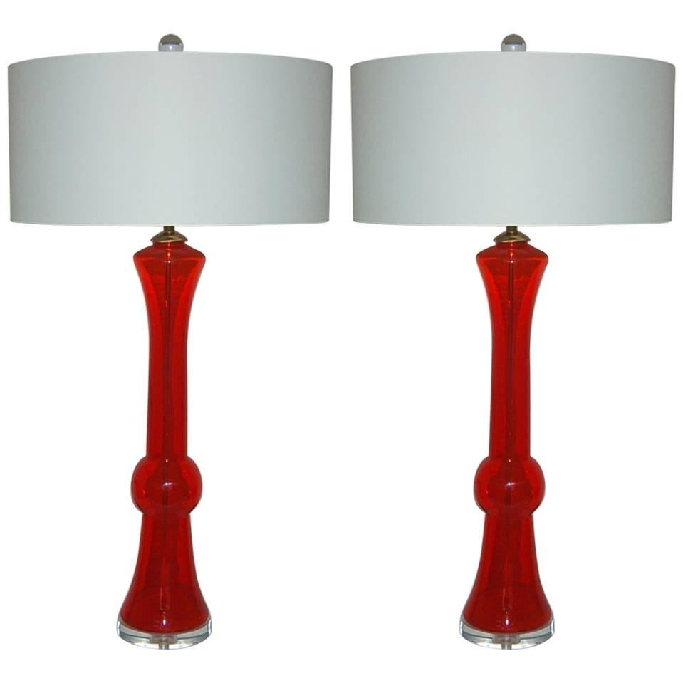 Red Murano Vinatge Italian Table Lamps For Sale