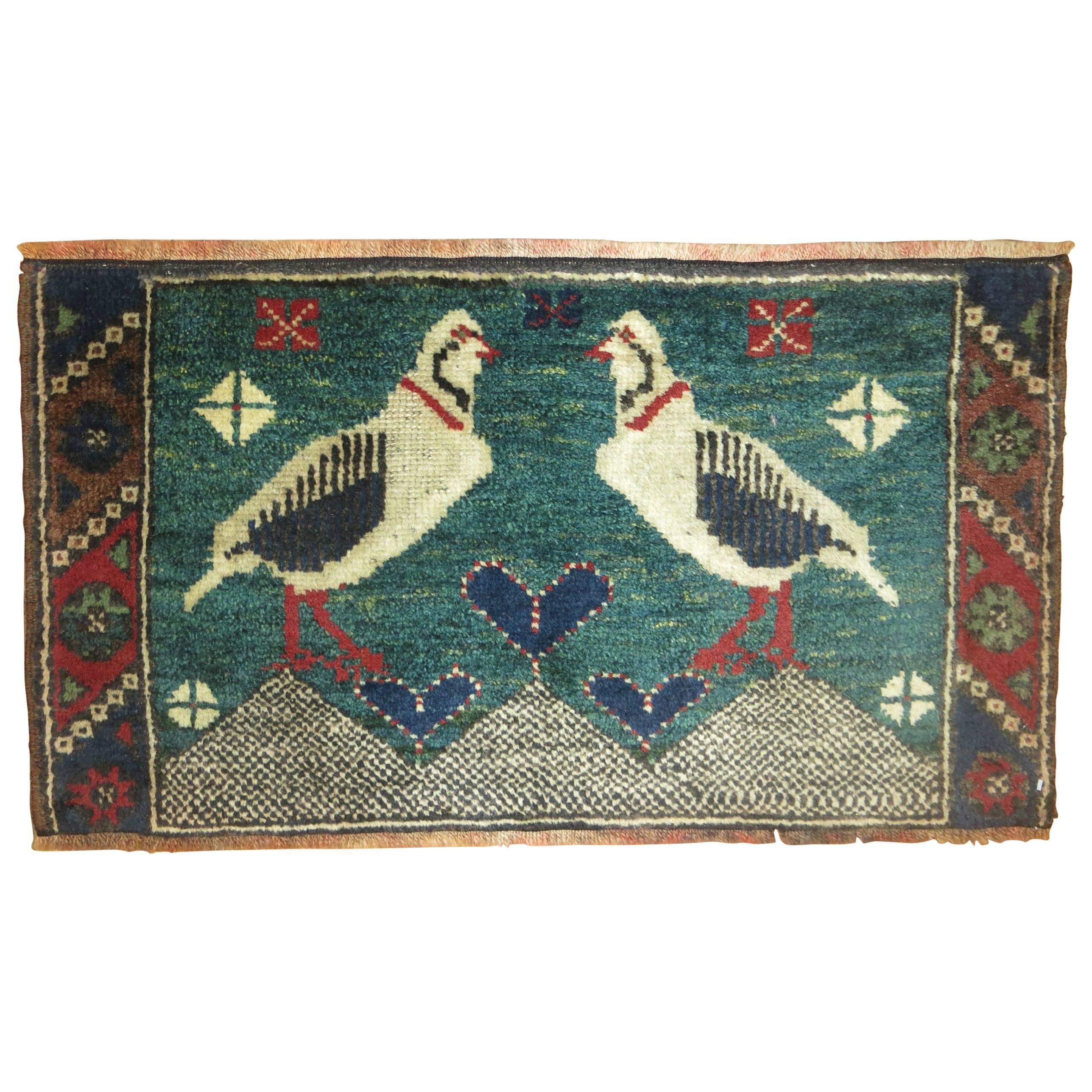 Pictorial Vintage Persian Pigeon Rug