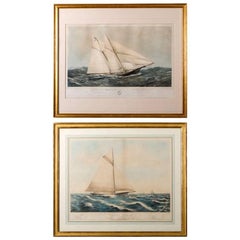 Coppia di litografie dipinte del XIX secolo raffiguranti degli yacht