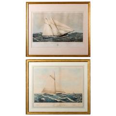 Near Pair of 19th Century Painted Lithographs of Yachts 4