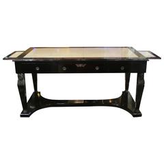 Biedermaier Lacquerd Parchment, Ebony and Bronze Writing Table, 19th Century