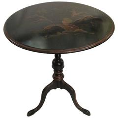 Beautiful Hand-Painted Round Black and Gold Chinoiserie Table on Tripod Base