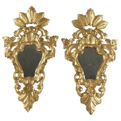 Pair of Italian Mid-20th Century Small Original Giltwood "Rocaille" Mirrors Ci