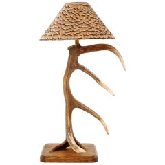 Antler One Table Lamp with Partridge Feather Lamp Shade