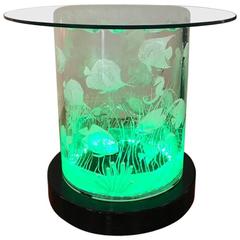 Signed Joseph Galvan Functional Acrylic Table with Glass Top