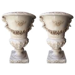 19th Century Italian Pair of Vases White Glazed Ceramic