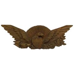 Fantastically Hand-Carved 1950s Eagle Wall Mount with Outstretched Wings & Flag