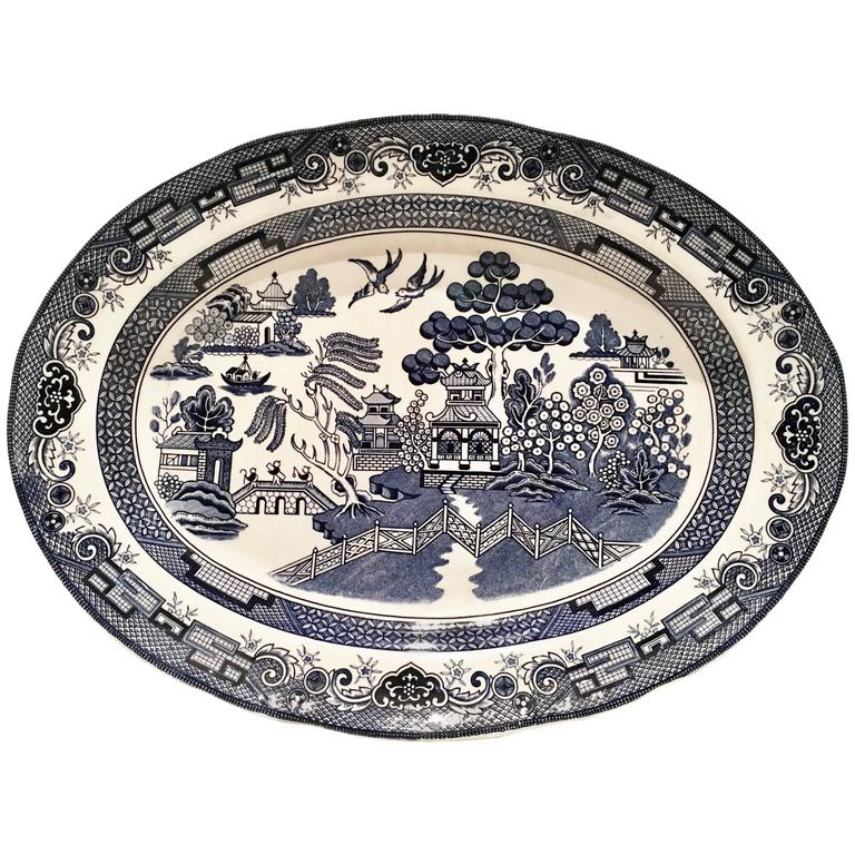 Vintage Blue Willow Large Oval Serving Platter at 1stDibs