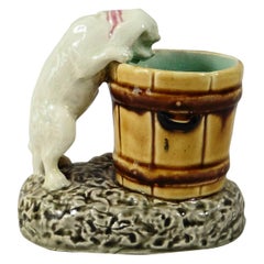 Vintage 19th Century Majolica White Dog Choisy Le Roi