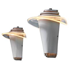 Pair of Eralite MFG Metal and Plexiglass Wall Lamps, England, 1940s 7