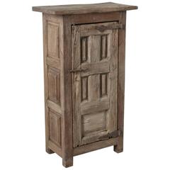 Antique Early 17th Century Hand-Carved Oak Cabinet with Forged Iron Hinges and Latch