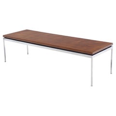 Vintage Solid Stainless Steel Heavy Base Rectangular Coffee Table with Parquet Top