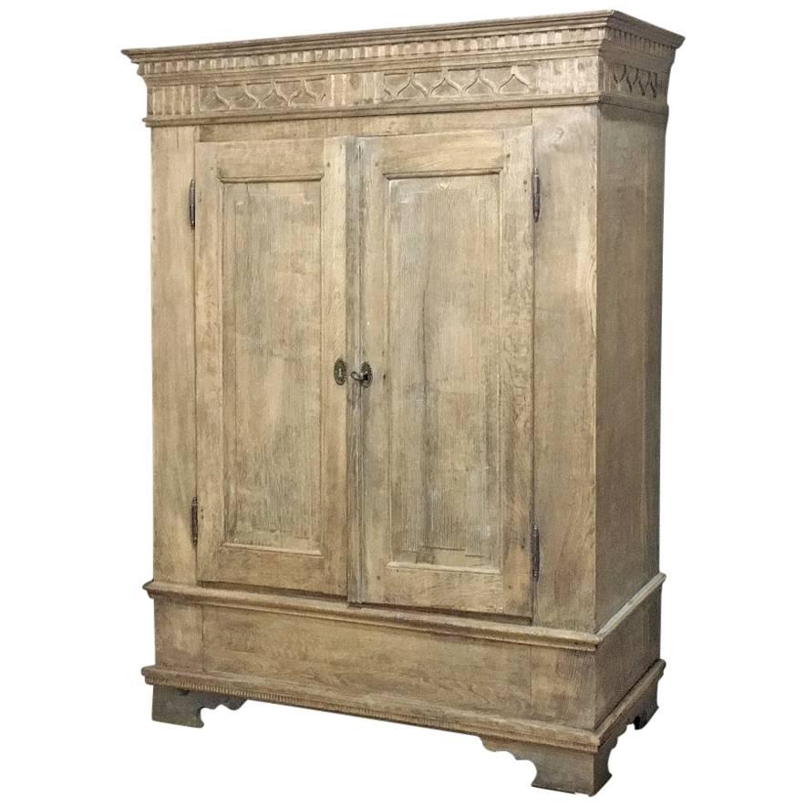 Swedish Armoire Stripped Oak Hand Carved Neoclassical, Circa 1820