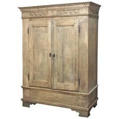 Swedish Armoire Stripped Oak Hand Carved Neoclassical, Circa 1820