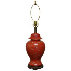 Chinese Red Ginger Jar Table Lamp