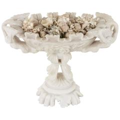 20th Century French Hand-Carved Alabaster Compote with Swans and Dolphins