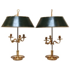 Pair of Bronze and Tole French Louis xi Style Bouillotte Lamps