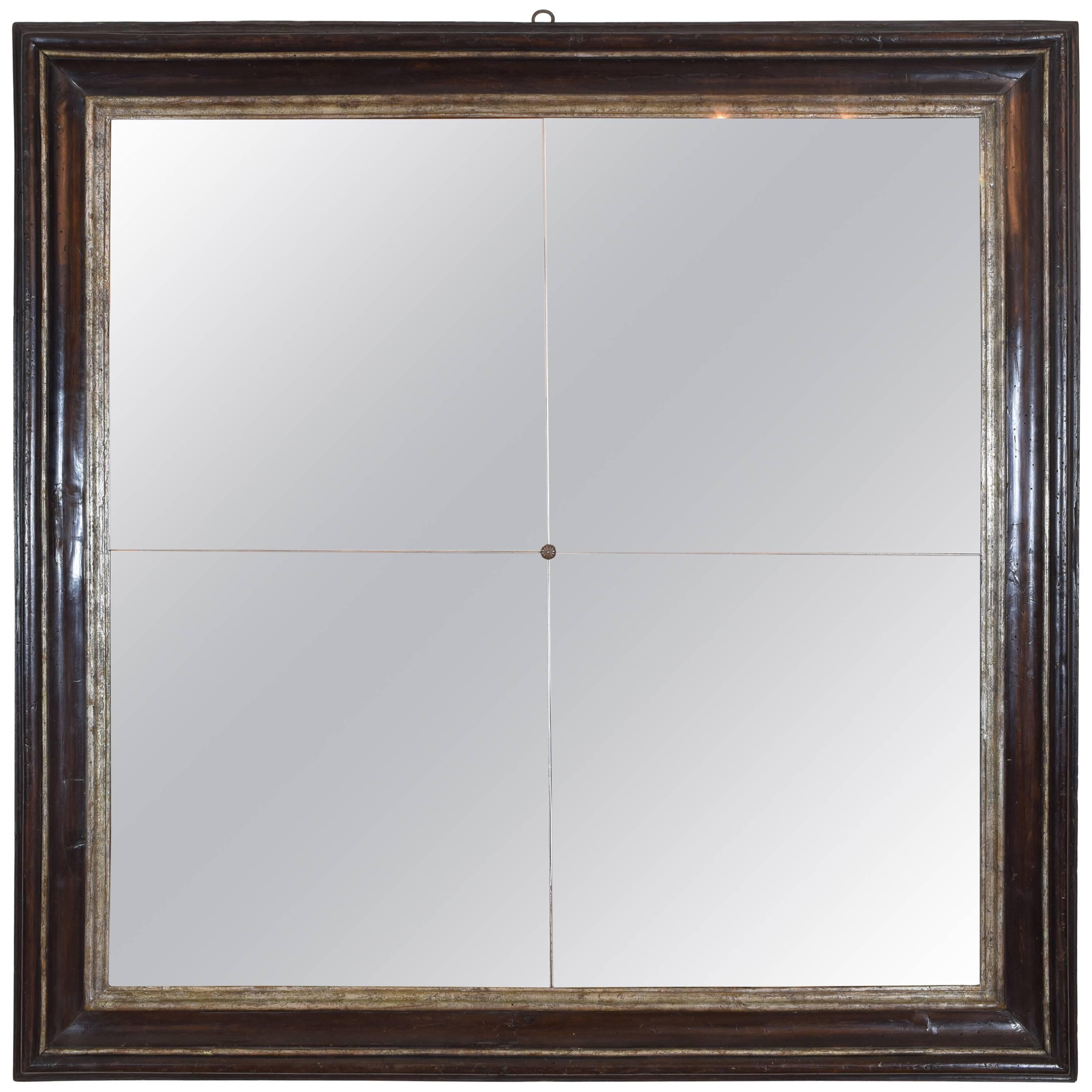 Italian Baroque Ebonized Walnut and Silver Gilt Frame with Four-Piece Mirror