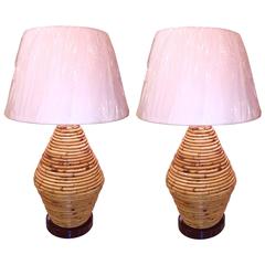 Pair of American Mid-Century Bamboo Cone Shape Lamps