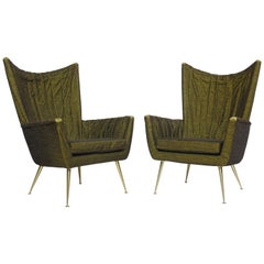 Italian Settee & Pair of Lounge Chairs - Original Horsehair Fabric on Brass
