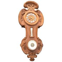 French Art Nouveau L'ecole Nancy Style Carved Wall Clock Thermometer & Barometer 8