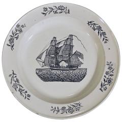 Pottery Creamware Plate of an American Ship
