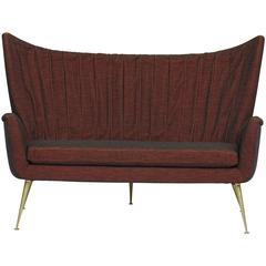 Italian Midcentury Settee in Burgundy Red Horsehair Fabric on Brass Legs 2