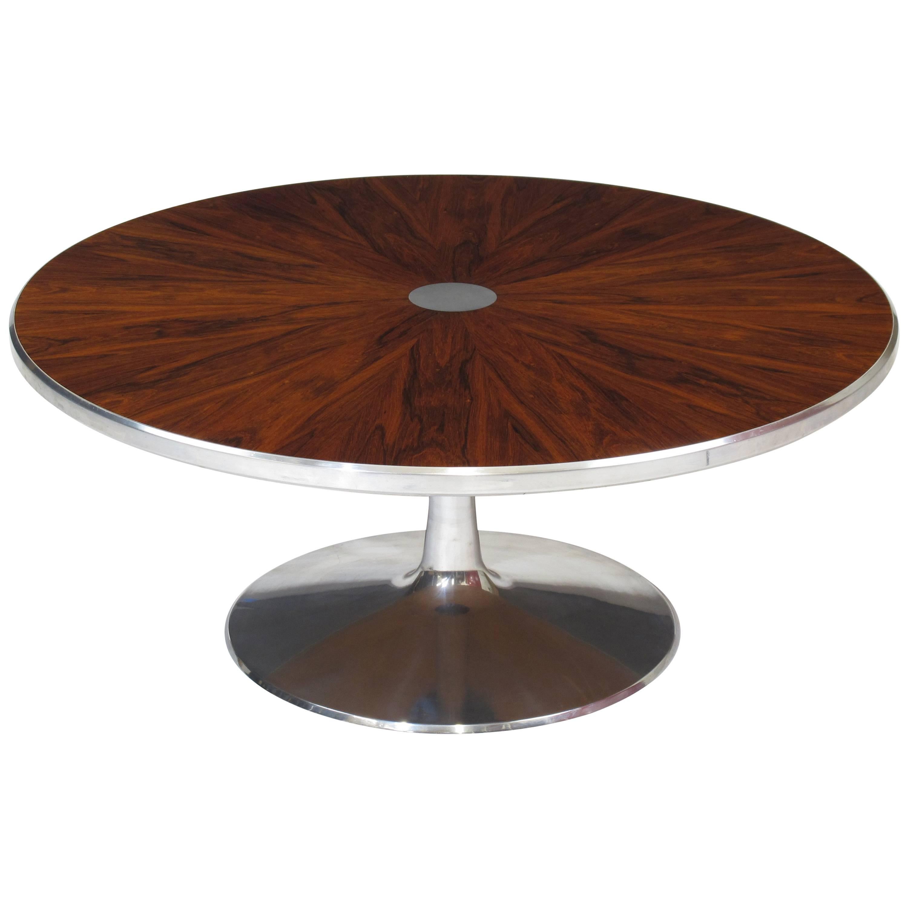 Steen Ostergaard for Poul Cadovius Chrome Pedestal Rosewood Coffee Table 