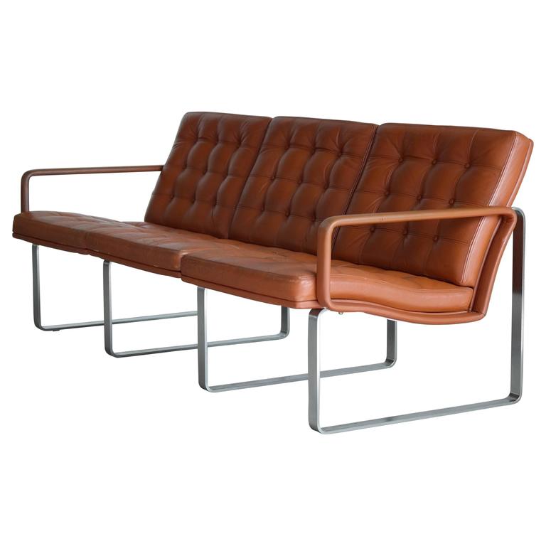 Moduline Leather Sofa With Steel Legs By Ole Gjerløv Knudsen For France Son