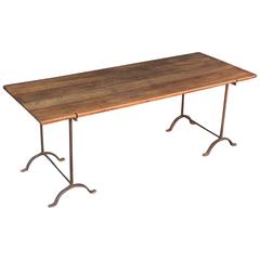 Large English Trestle Table with Iron Supports