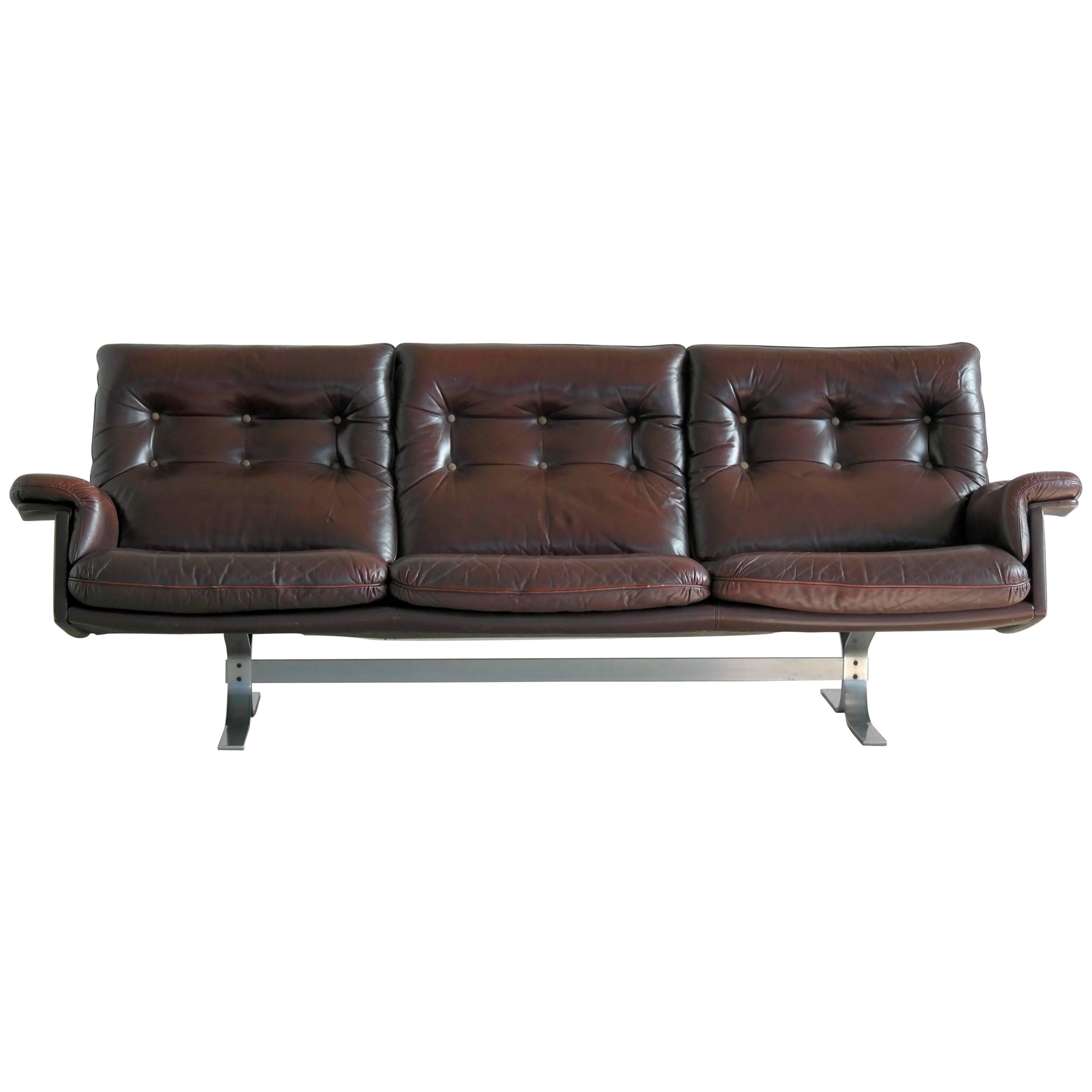 Arne Norell for Vatne Rare Sofa in Patent Leather and Steel
