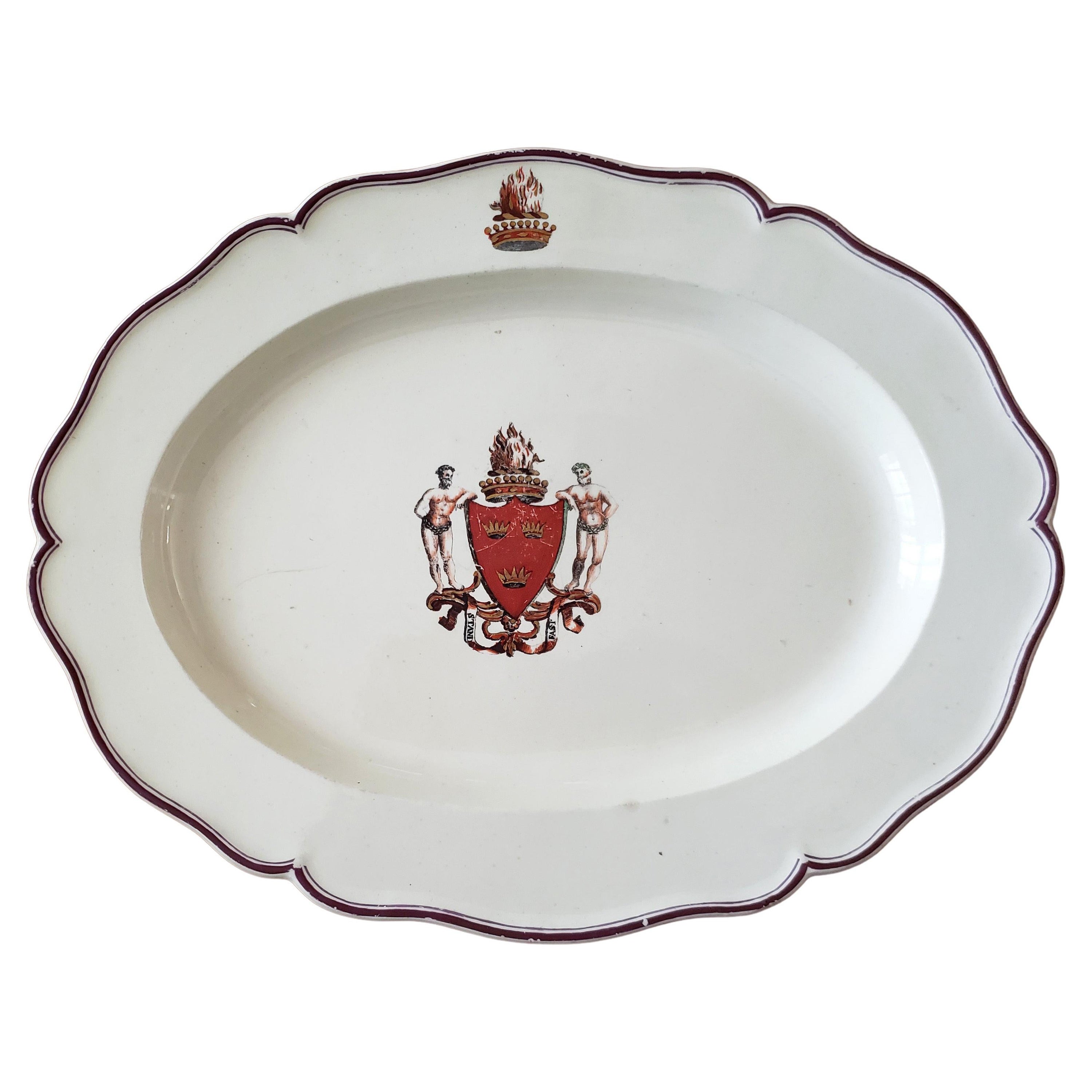 Creamware Armorial Dish, Possibly Melbourne, Scottish Arms of Grant For Sale