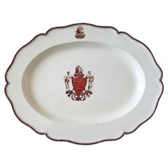 Antique Creamware Armorial Dish, Possibly Melbourne, Scottish Arms of Grant