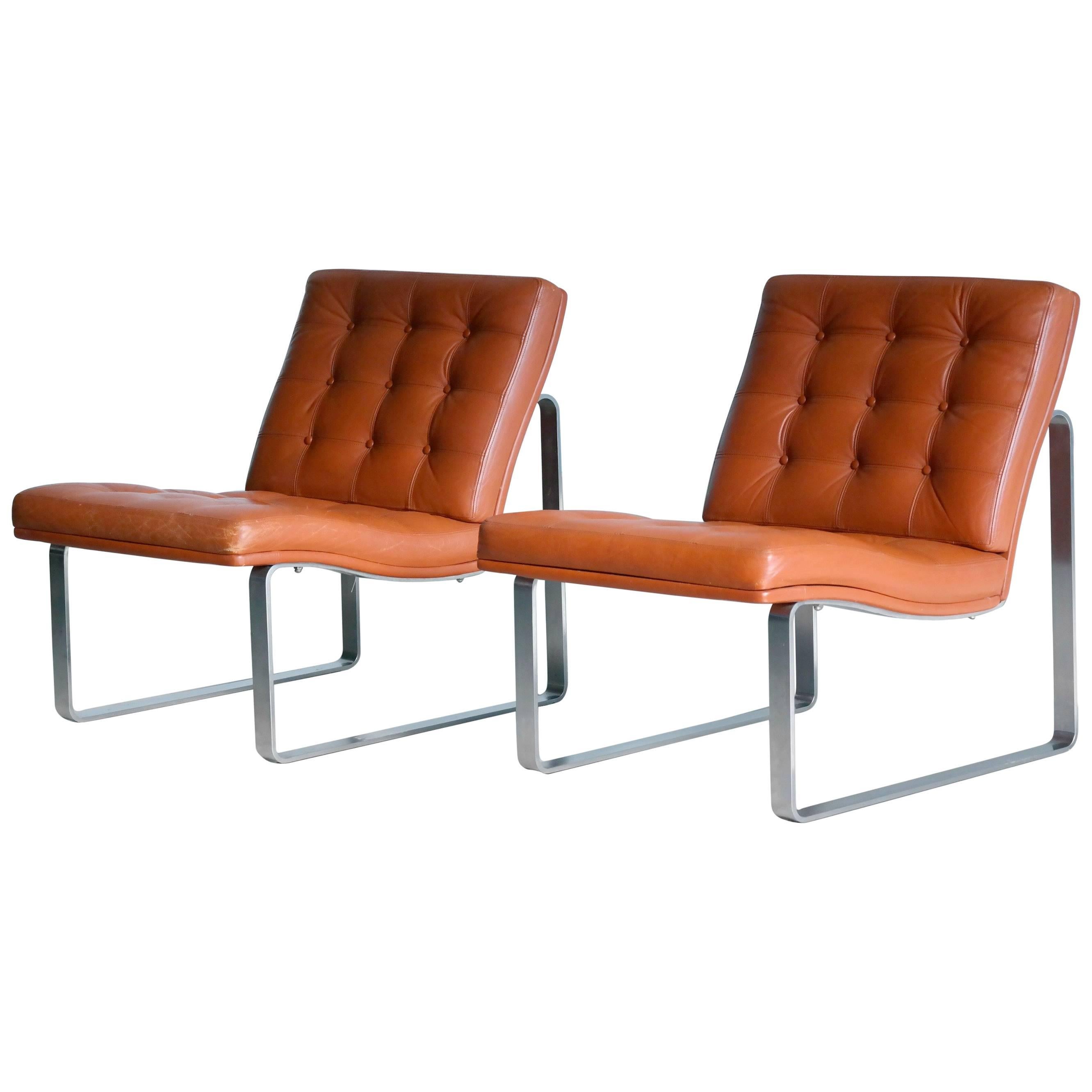 Moduline Leather Chairs with Steel Legs by Ole Gjerløv-Knudsen for France & Son