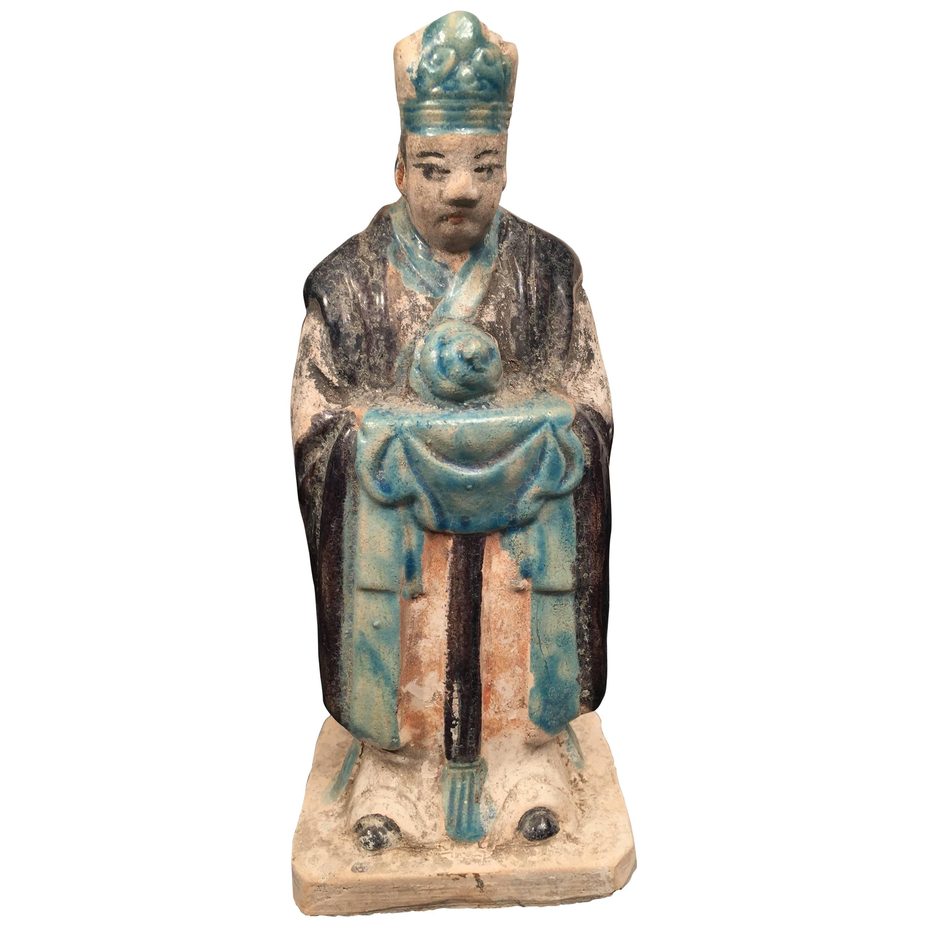Important Ancient Chinese Zodiac Figure Holding a Snake, Ming Dynasty, 1368-1644