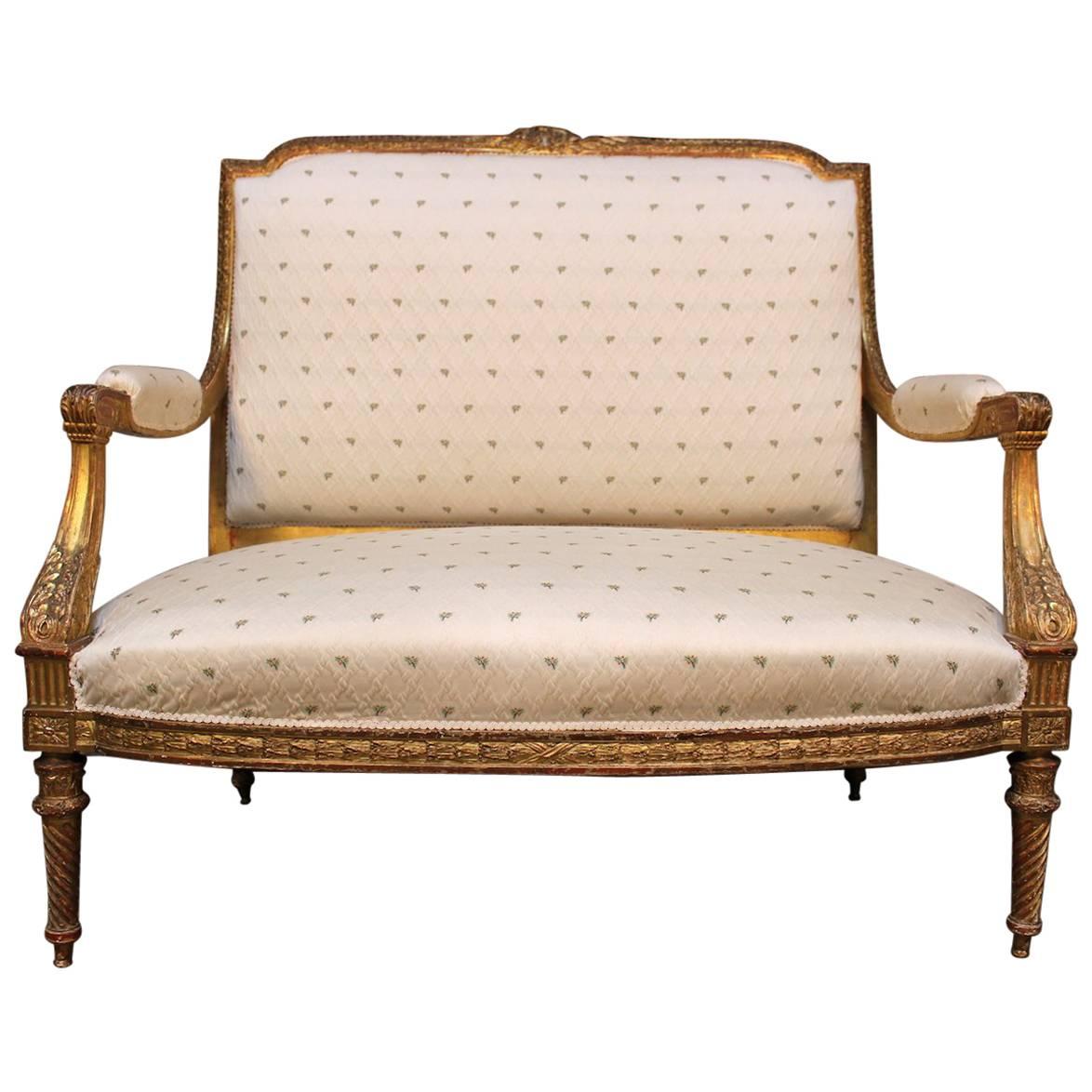 French Louis XVI Style Gilt Wood Canape, Settee