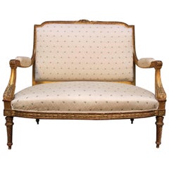 French Louis XVI Style Gilt Wood Canape, Settee