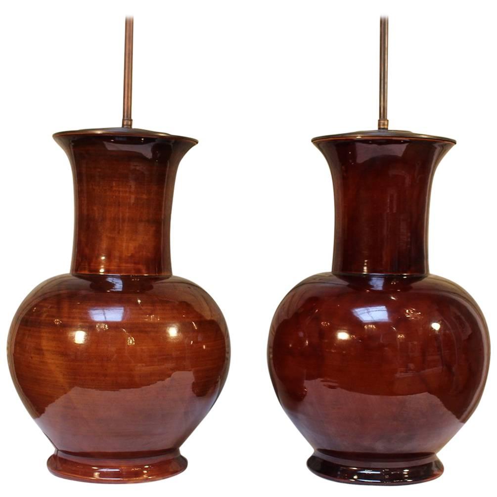 Large Pair of French Ceramic Lamp Bases