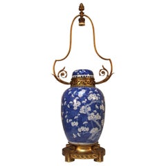 A Chinese Blue and White Porcelain Lamp Base with French Bronze Mounts