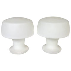 Pair of Laurel Mushroom Lamps in Frosted Glass