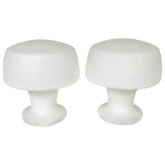 Pair of Laurel Mushroom Lamps in Frosted Glass 12