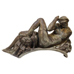 Large Bronze Sculpture of the Night After Michelangelo in Black and Green Finish