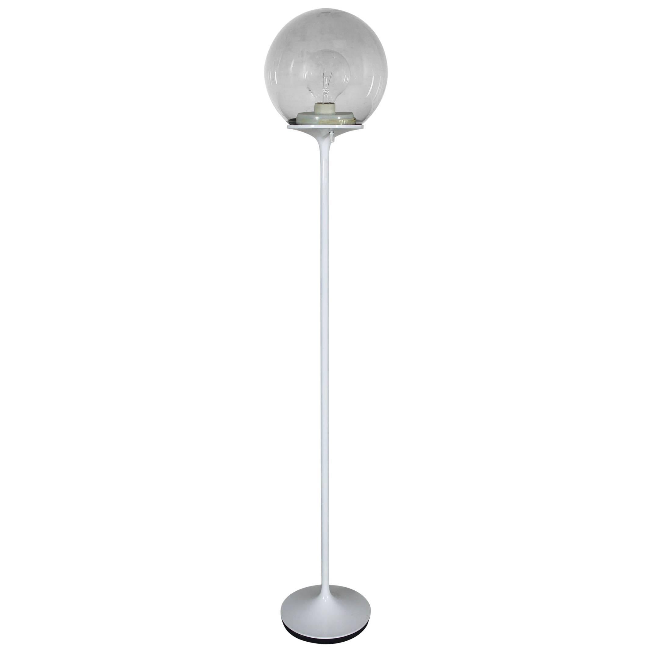 Stemlite Floor Lamp by Billy Curry for Design Line White with Smoke Glass Globe
