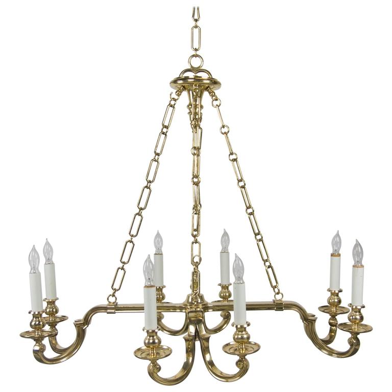 EightLight Solid Brass Chandelier by Chapman For Sale at 1stDibs