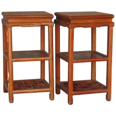 Late Qing Dynasty Carved Hardwood Side Tables or Stands Southern Chinese