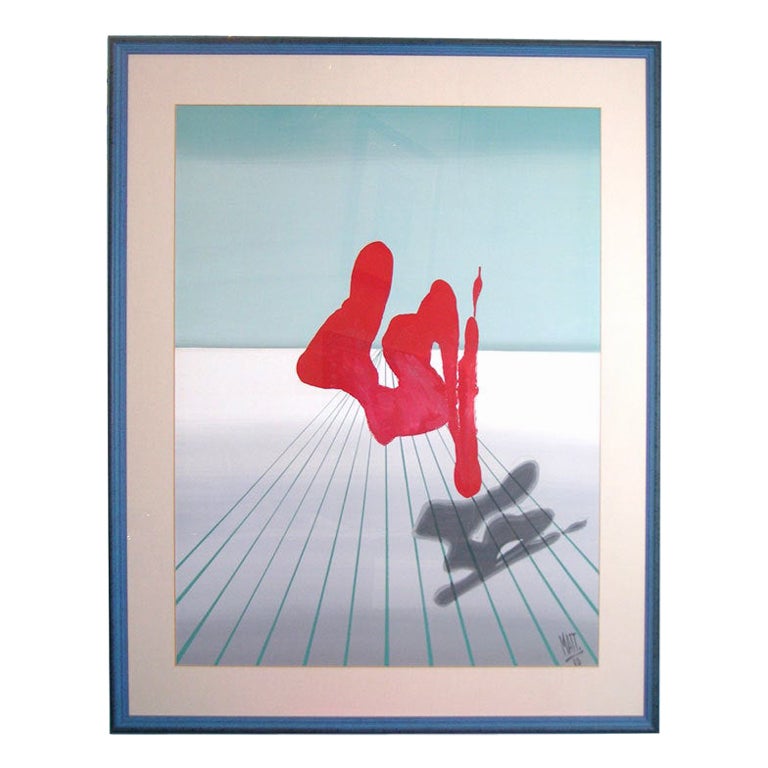 Dated 1980 Abstract Gouache Painting by Italian Designer Luciano Mattioli For Sale